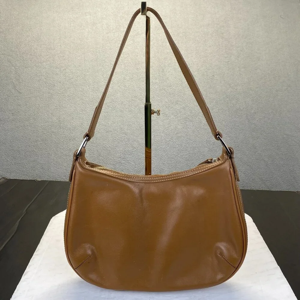 BCBG Girls Tan‎ Leather Shoulder Bag,Preppy,Zipper